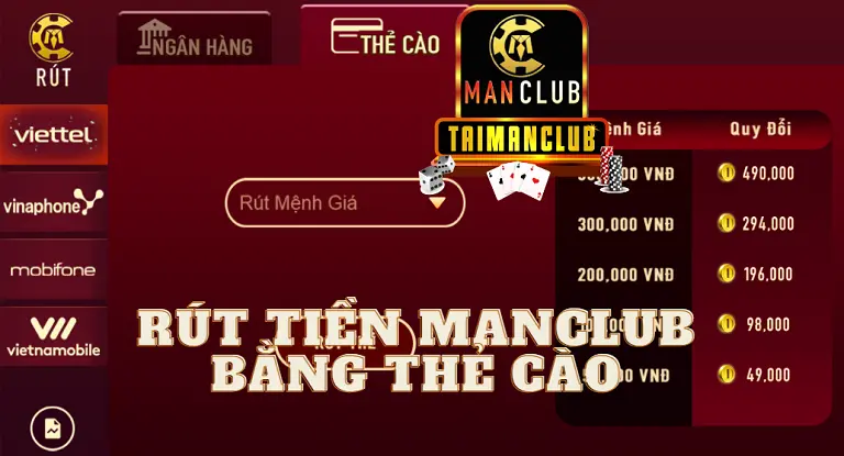 Rút tiền MANCLUB bằng thẻ cào